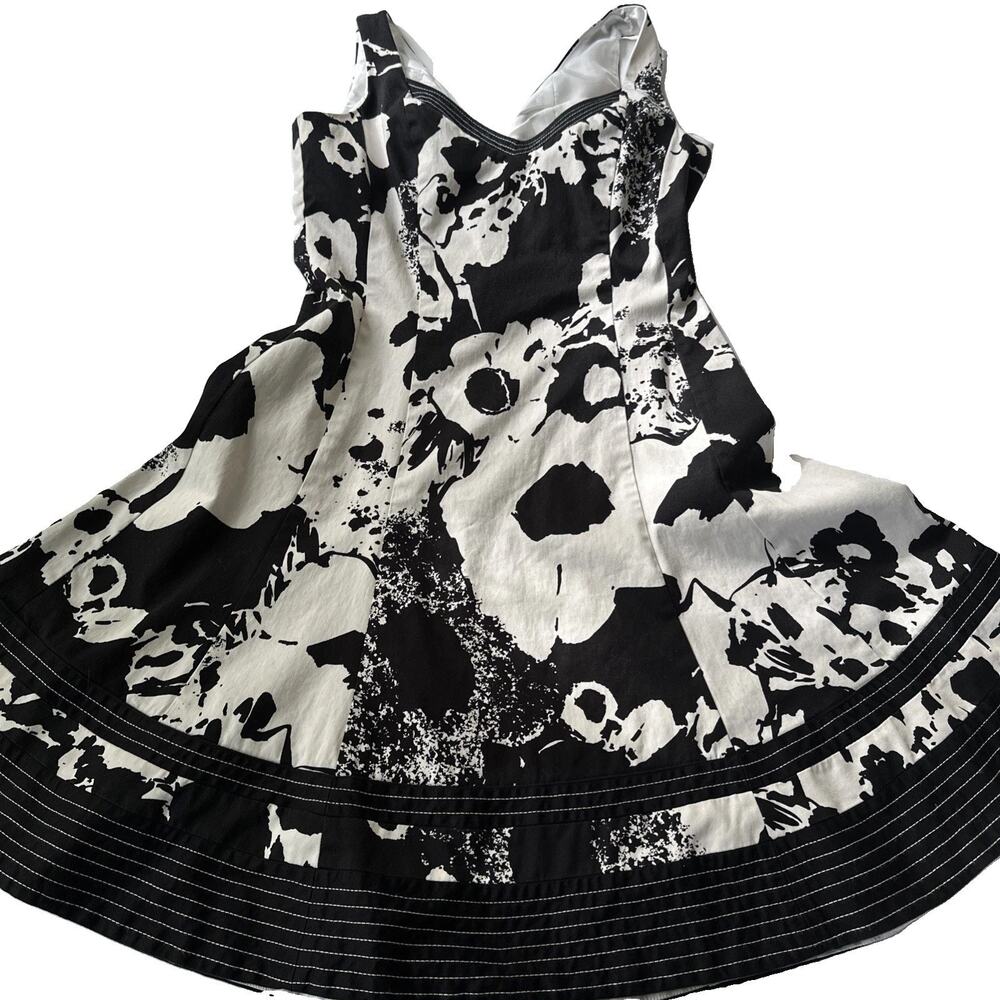 Nine West Black White Floral Cotton Sleeveless Sheath Tank Sun Dress Size 8